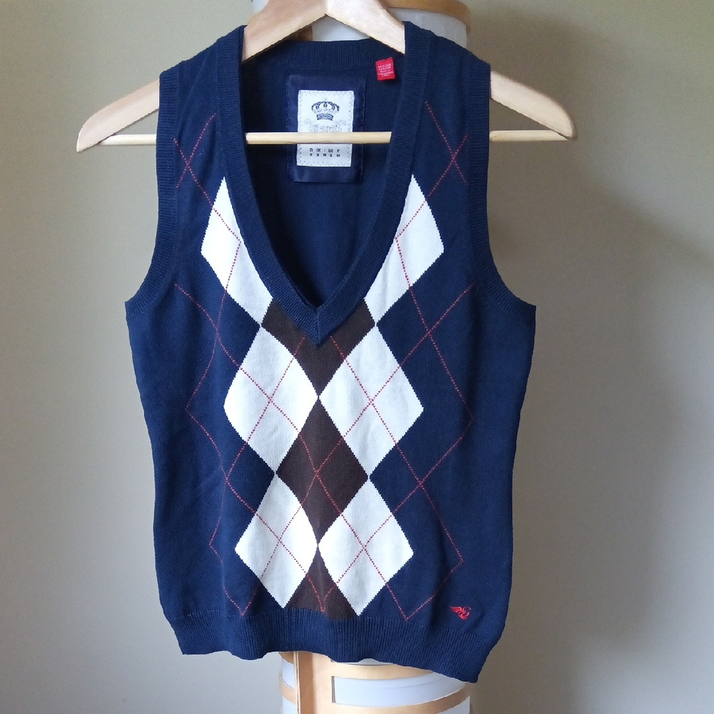Ptp16"-18" Esprit Navy Argyle Plaid V-Neck Knit Sweater Vest